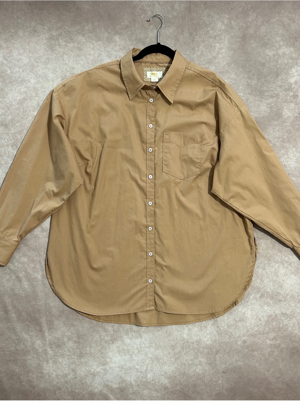 NWOT Maeve Anthropologie 100% Cotton Button-Down Shirt Khaki Tan Camel Casual 1X